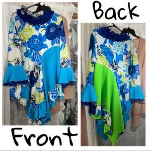 Green/royal blue/turquoise custom made top.